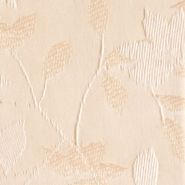 Embossed beige wallpaper covers a wall with a raised leaf-and-branch pattern; soft, diffuse indoor lighting highlights subtle woven textile texture, suggesting a bedroom or living space.
