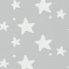 White five-point stars float, scattered across a light gray, subtly textured fabric-like background dotted with small irregular spots.