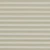Horizontal pleated window blind, beige alternating light-and-dark fabric slats across full frame; fully closed, subtly filtering light; neutral indoor setting with soft, even ambient light, no visible view.