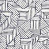 Navy-and-cream geometric wallpaper of short, hand-drawn parallel brushstrokes grouped into angled squares and rectangles, tessellating across the wall to create a repetitive, textured mosaic.