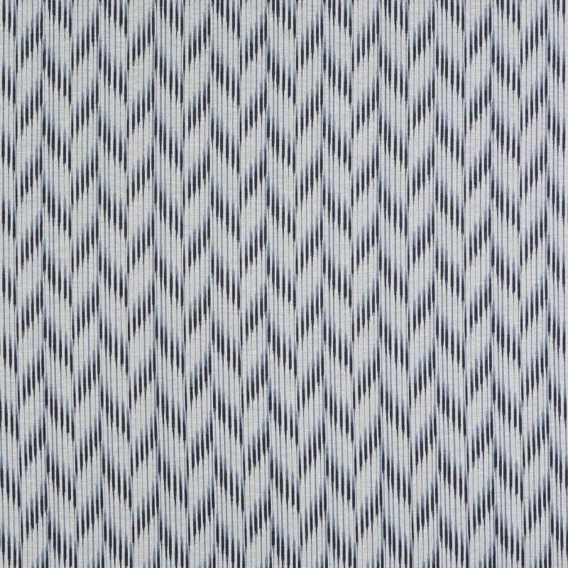 Woven fabric with vertical navy and light-gray stripes forming a repeating chevron pattern; covering the entire surface, displayed flat in a close-up, evenly lit, neutral setting.