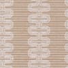 Beige woven fabric featuring repeating vertical white, chain-like motifs over fine horizontal tan and brown stripes, forming a symmetrical, textured decorative pattern suitable for upholstery, curtains, or wallpaper.