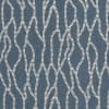 Woven textile featuring repeating vertical, meandering white striped lines with a stitched look — covering the surface against a muted denim-blue background in a flat, close-up, evenly lit view.