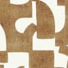 Large irregular brown wood-grain shapes overlap and interlock, forming negative cream-colored spaces on a cream textured background, resembling cut, abstract puzzle-like or stencil forms.