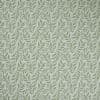 Wallpaper with repeating olive-green leaf motif covers a flat interior wall, decorating the pale muted surface; subtle textured finish and evenly spaced botanical pattern.