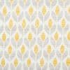 Stylized leaf-pattern fabric or wallpaper with vertical rows of paired leaves—yellow centers alternating with light gray—repeating across the surface, textured with horizontal striations, shown as a close-up of a panel.