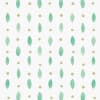Rows of green watercolor leaf shapes alternate with small gold dots across a white, canvas-textured background, forming a regular vertical dotted pattern.