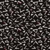 Black fabric patterned with irregular white triangles and chevron-like marks, and occasional small red teardrops; pattern repeats across the flat textile, creating a high-contrast abstract design.