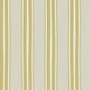 Fabric displays repeating vertical gold, cream, and narrow white stripes, aligned evenly across a neutral, linen-textured background.