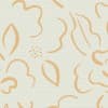Abstract orange brushstroke flowers and leaves scatter across a textured pale beige canvas, creating a loose, hand-painted wallpaper or fabric pattern.