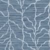 Blue woven fabric patterned with white branching, vein-like lines that meander across a horizontal ribbed texture, creating an organic network resembling leaves or watercourses.
