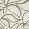 Olive-green, hand-drawn leaf outlines curve and overlap across a coarse, off-white, linen-textured background, forming a repeating, minimalist botanical pattern.