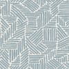 Textured wallpaper featuring short, sky-blue brushstroke stripes arranged in interlocking diagonal and horizontal blocks; pattern repeats across an off-white background, shown as a flat, evenly lit surface.