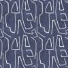 Navy textile with irregular white outlined shapes forming a continuous repeating pattern across the surface, presented as matte wallpaper or fabric with subtle shading and even lighting.