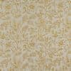 Creamy beige wallpaper covered edge-to-edge with mustard-yellow, hand-drawn floral and foliage motifs; the repeating pattern decorates a wall surface, shown in a neutral, softly lit close-up.