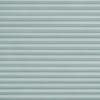 Horizontal pleated cellular blinds with pale teal and light-blue bands, fully closed and softly filtering light, filling the frame as a close-up of a window covering in diffuse daylight.