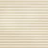 Beige pleated cellular blind, stretched across the frame; fully lowered and closed, softly diffusing light in a neutral, softly lit interior with no visible view.