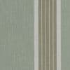 Vertical striped fabric panel hung at right (narrow olive and beige ribs bordered by thin white bands) against a muted green textured field; soft even lighting on wall or drapery.