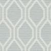 A woven textile patterned with repeating interlocking rounded hexagons, light blue stripes within a white lattice, creating a subtle geometric trellis across a flat upholstery surface.