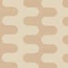 Beige-and-cream patterned wallpaper with large rounded interlocking wave motifs, repeating across a flat surface; alternating curved bands form a soft, mid-century retro look in a neutral close-up view.