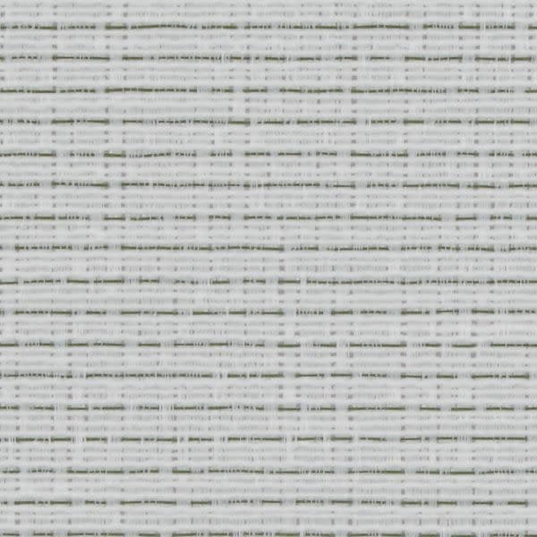 White woven roller blind, tightly closed, featuring fine horizontal and vertical fibers forming a grid with thin dark threads; filtering diffuse light in an interior close-up with no visible surroundings.
