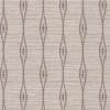 Fabric: repeating vertical wavy stripes containing elongated diamond "eye" motifs, woven in muted brown on a beige, grid-like textured background.