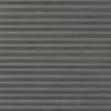 Gray pleated fabric blind with horizontal accordion folds — closed and blocking light — fills the window frame, evenly lit interior, no visible view or furnishings.