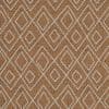 Brown woven rug with repeating white double-diamond outlines, lying flat and covering a floor; even diffuse lighting highlights its textured, symmetrical pattern, no furniture visible.
