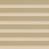 Beige horizontal slatted blinds covering the window, fully closed with evenly spaced slats; filtering soft diffuse light into an interior space with neutral walls and no visible view.