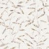 Wallpaper featuring watercolor bamboo-style leaves and slender stems — repeating across the surface — on a light, linen-textured background, soft muted mauve, gold and gray tones for a calm interior.