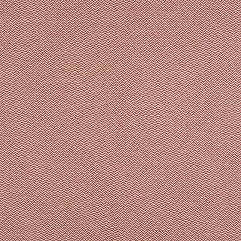 Curtain panels of red-and-white chevron-woven fabric, closed with a faint vertical seam; tight zigzag pattern fills the frame on a flat, evenly lit indoor surface.