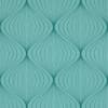 Teal wallpaper with repeating dark-teal, onion-shaped curved-line motifs; pattern printed across the wall surface, creating vertical symmetry and rhythmic repetition; evenly lit, flat surface suggesting mid-century modern decor.