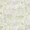 Floral wallpaper with delicate hand-drawn daisies, leaves and seedheads; repeats across the surface, rendered in pale green, soft yellow and muted lavender linework on an off-white background.