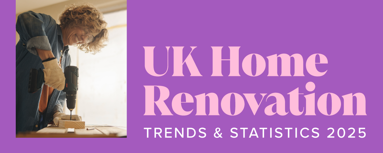 Feature image with the title UK Home Renovation Trends & Statistics 2025 and a photo of a person doing some DIY.